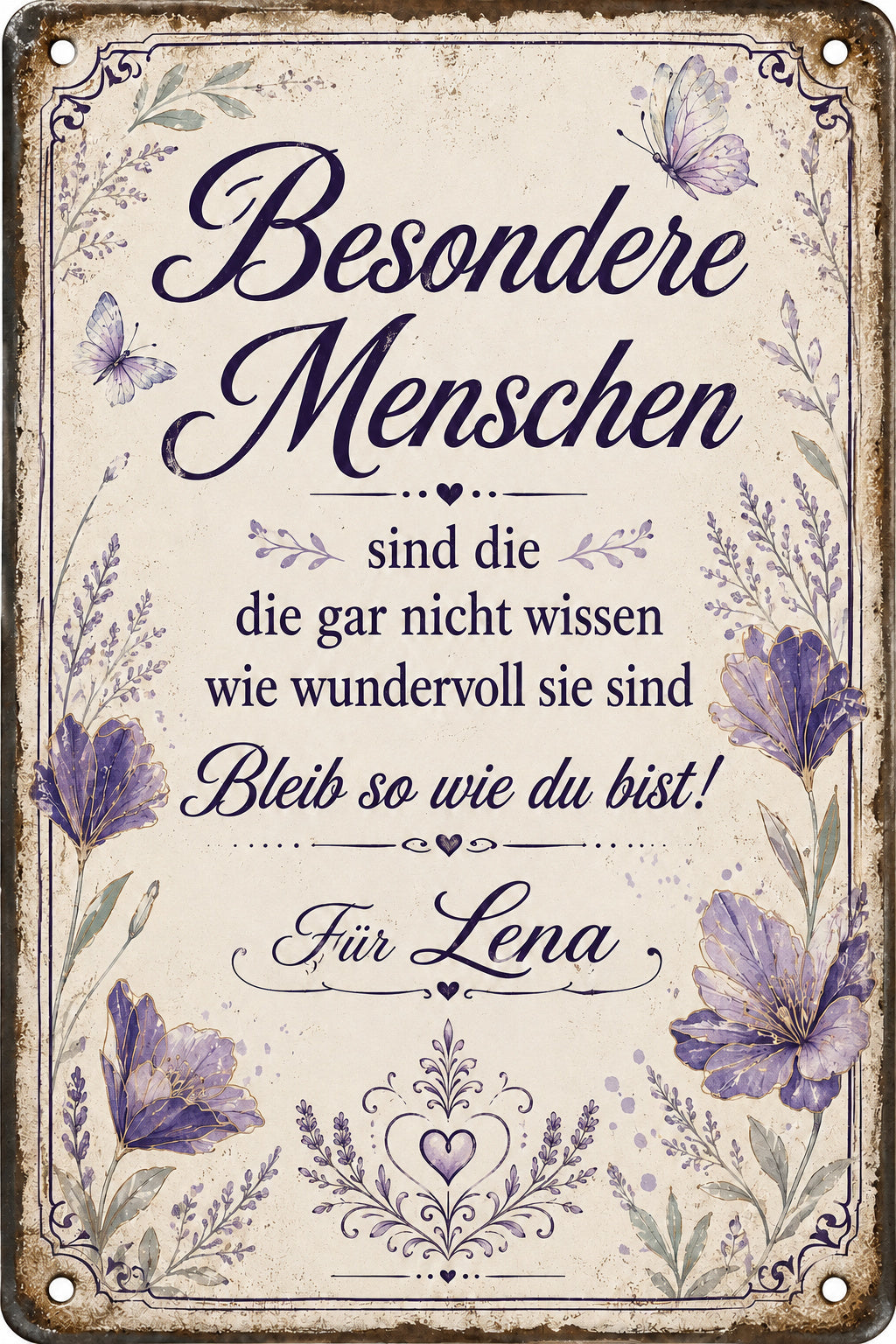 Besondere Menschen – Lavendel &amp; Schmetterlinge – personalisiertes Leotie Metallschild, 20 × 30 cm – Produktabbildung 6