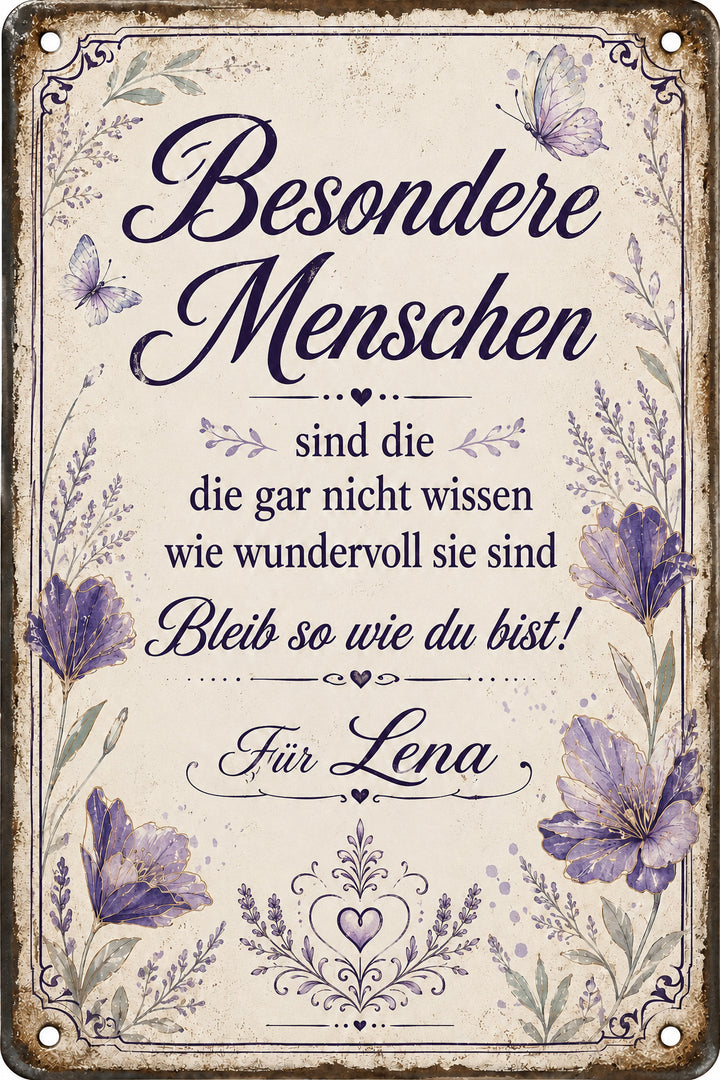 Besondere Menschen – Lavendel &amp; Schmetterlinge – personalisiertes Leotie Metallschild, 20 × 30 cm – Produktabbildung 6