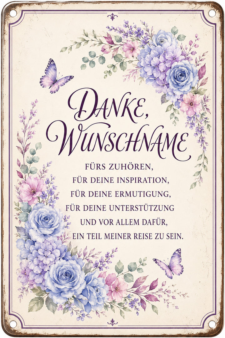 Danke fürs Zuhören – Blumen in Blau &amp; Lila – personalisiertes Leotie Metallschild, 20 × 30 cm – Produktabbildung 6