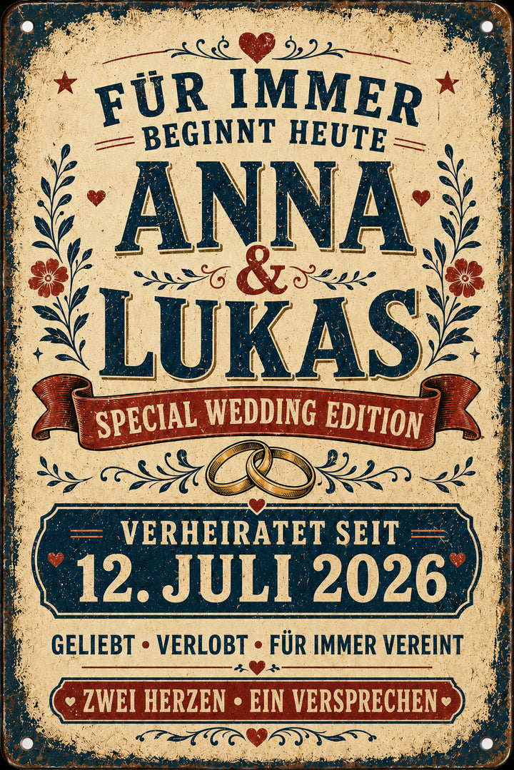 Für immer beginnt heute – Hochzeitsedition – personalisiertes Leotie Metallschild, 20 × 30 cm – Produktabbildung 2