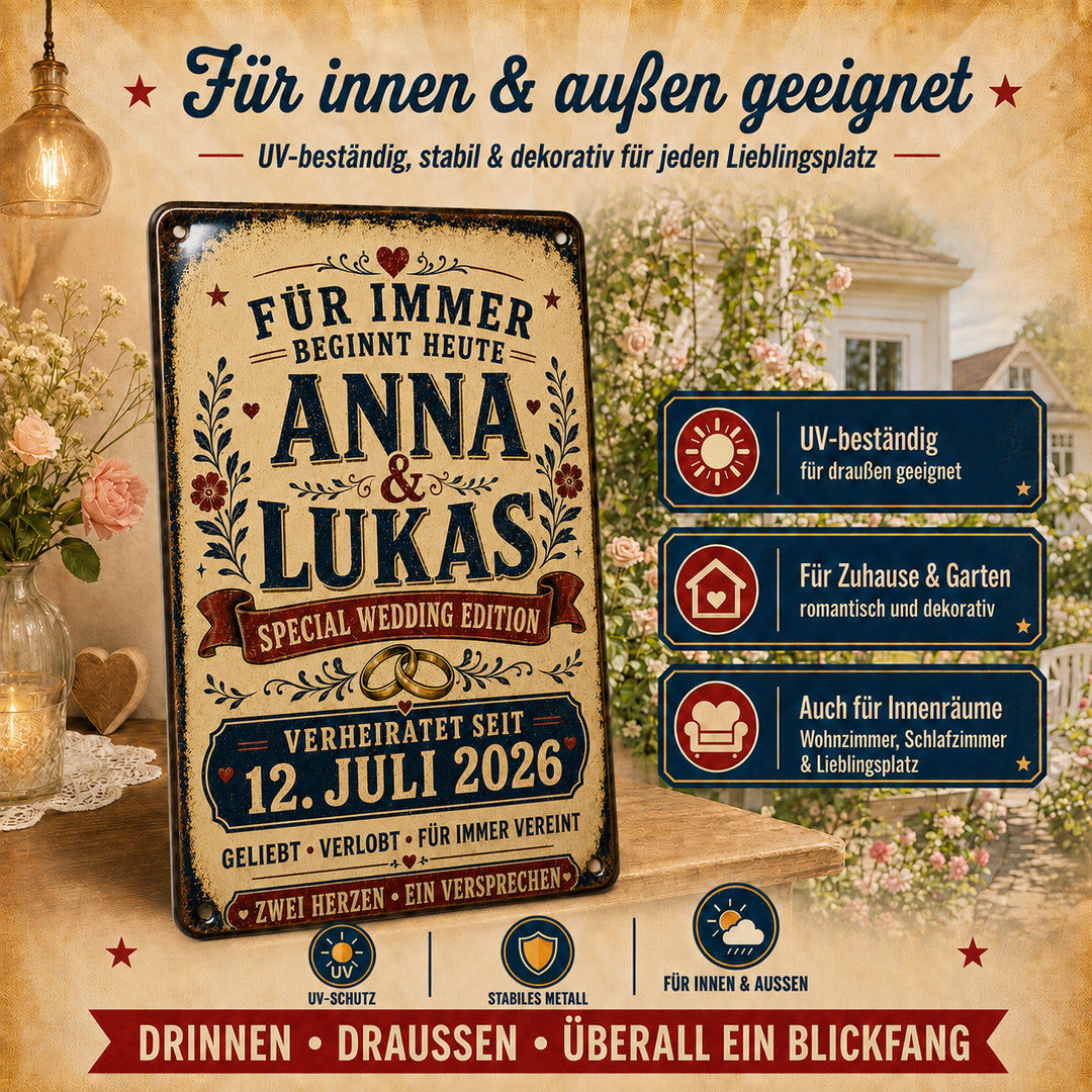 Für immer beginnt heute – Hochzeitsedition – personalisiertes Leotie Metallschild, 20 × 30 cm – Produktabbildung 3