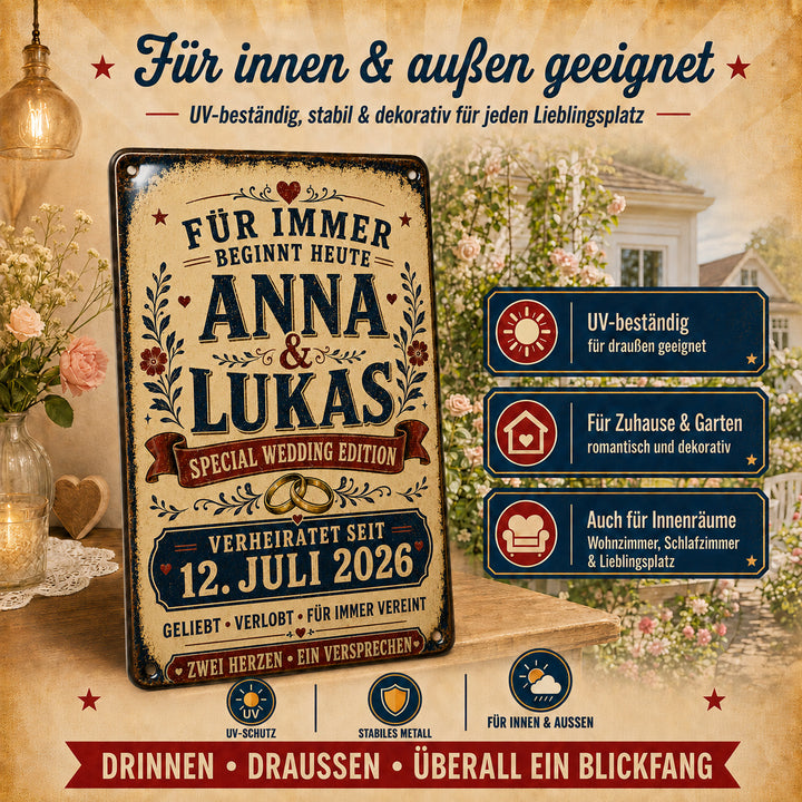 Für immer beginnt heute – Hochzeitsedition – personalisiertes Leotie Metallschild, 20 × 30 cm – Produktabbildung 3