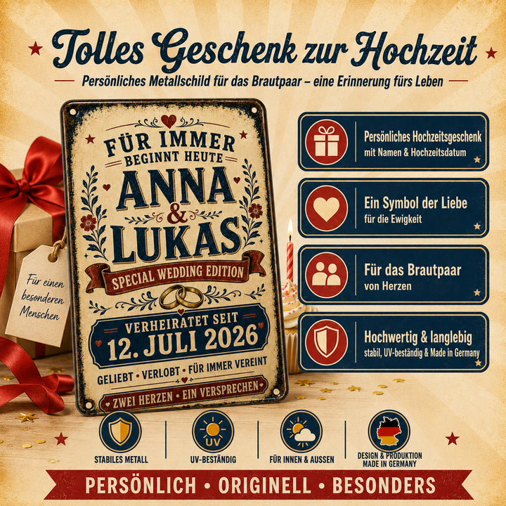 Für immer beginnt heute – Hochzeitsedition – personalisiertes Leotie Metallschild, 20 × 30 cm – Produktabbildung 5