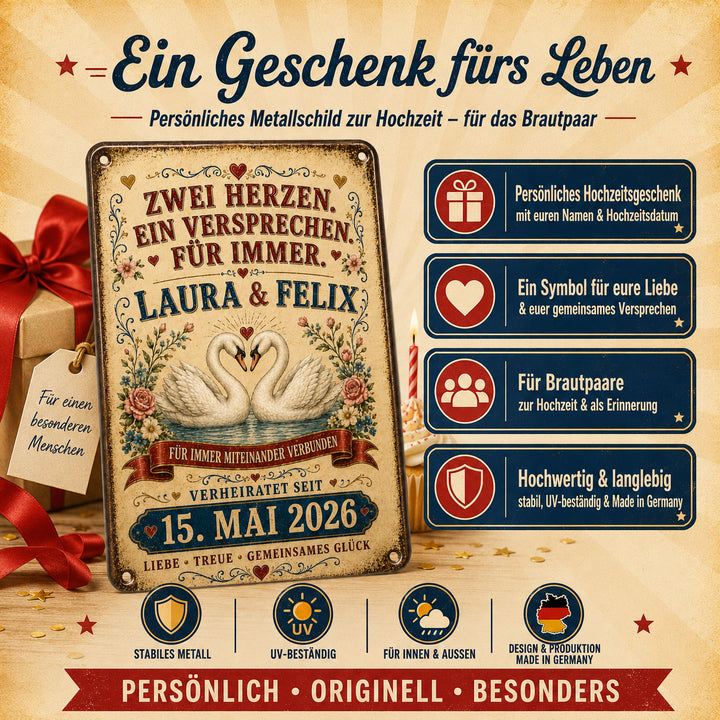 Zwei Herzen, ein Versprechen – Schwäne – personalisiertes Leotie Metallschild, 20 × 30 cm – Produktabbildung 7