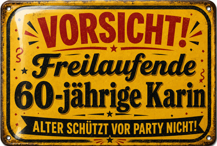 Vorsicht – Alter schützt vor Party nicht – personalisiertes Leotie Metallschild, 30 × 20 cm – Motivansicht