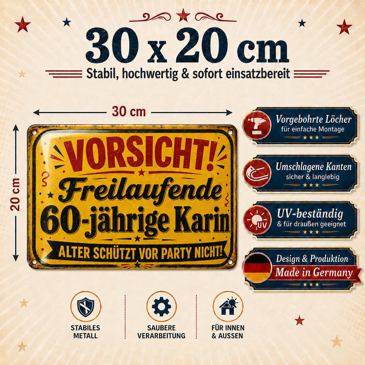 Vorsicht – Alter schützt vor Party nicht – personalisiertes Leotie Metallschild, 30 × 20 cm – Produktabbildung 3
