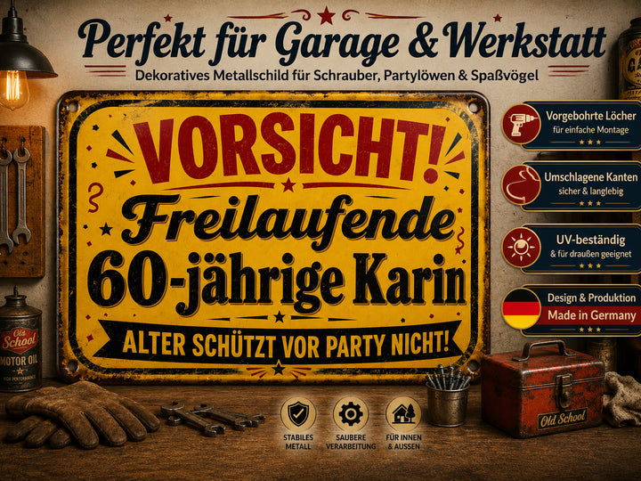 Vorsicht – Alter schützt vor Party nicht – personalisiertes Leotie Metallschild, 30 × 20 cm – Produktabbildung 4
