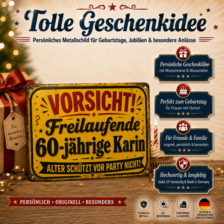Vorsicht – Alter schützt vor Party nicht – personalisiertes Leotie Metallschild, 30 × 20 cm – Produktabbildung 6