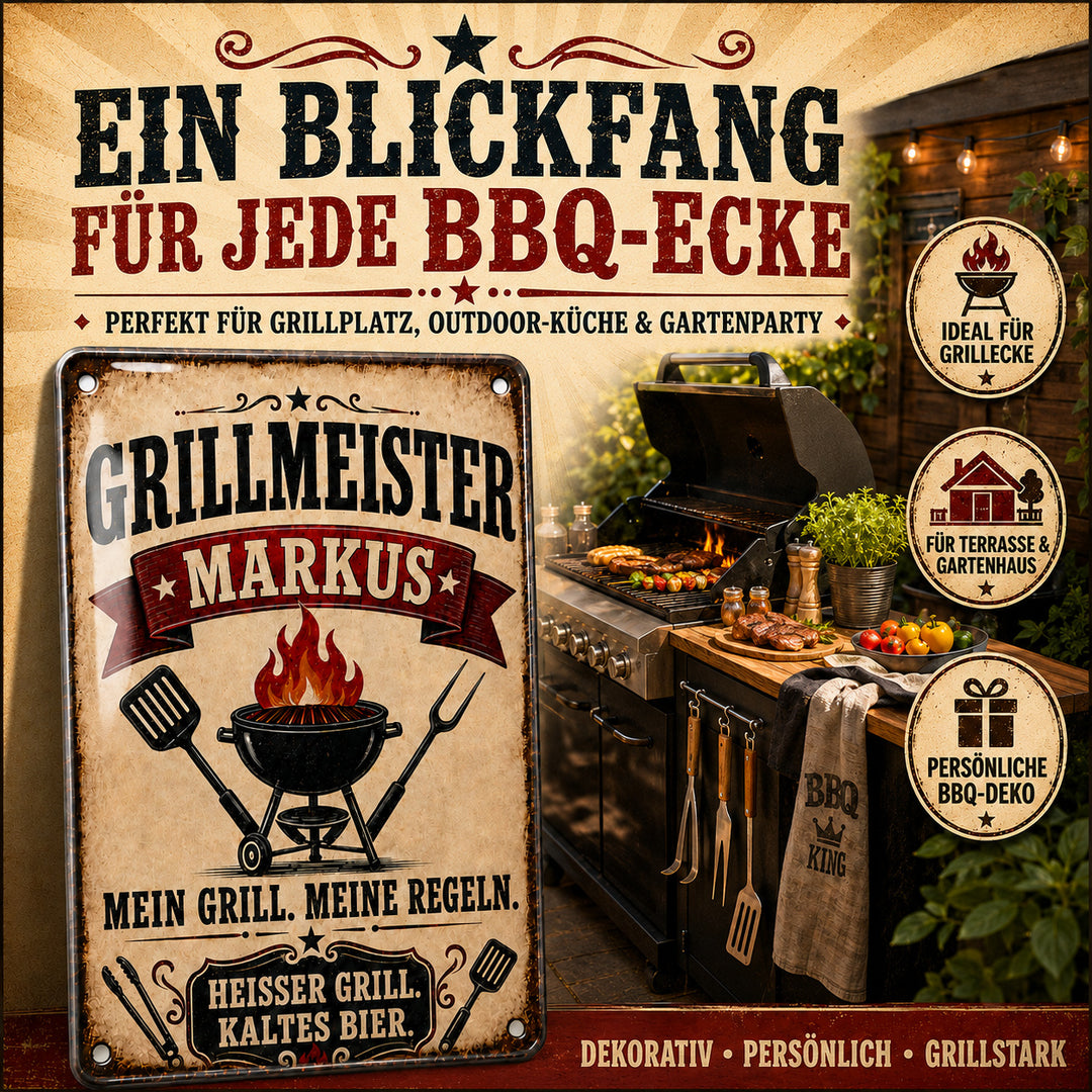 Grillmeister – Mein Grill, meine Regeln – personalisiertes Leotie Metallschild, 20 × 30 cm – Produktabbildung 4