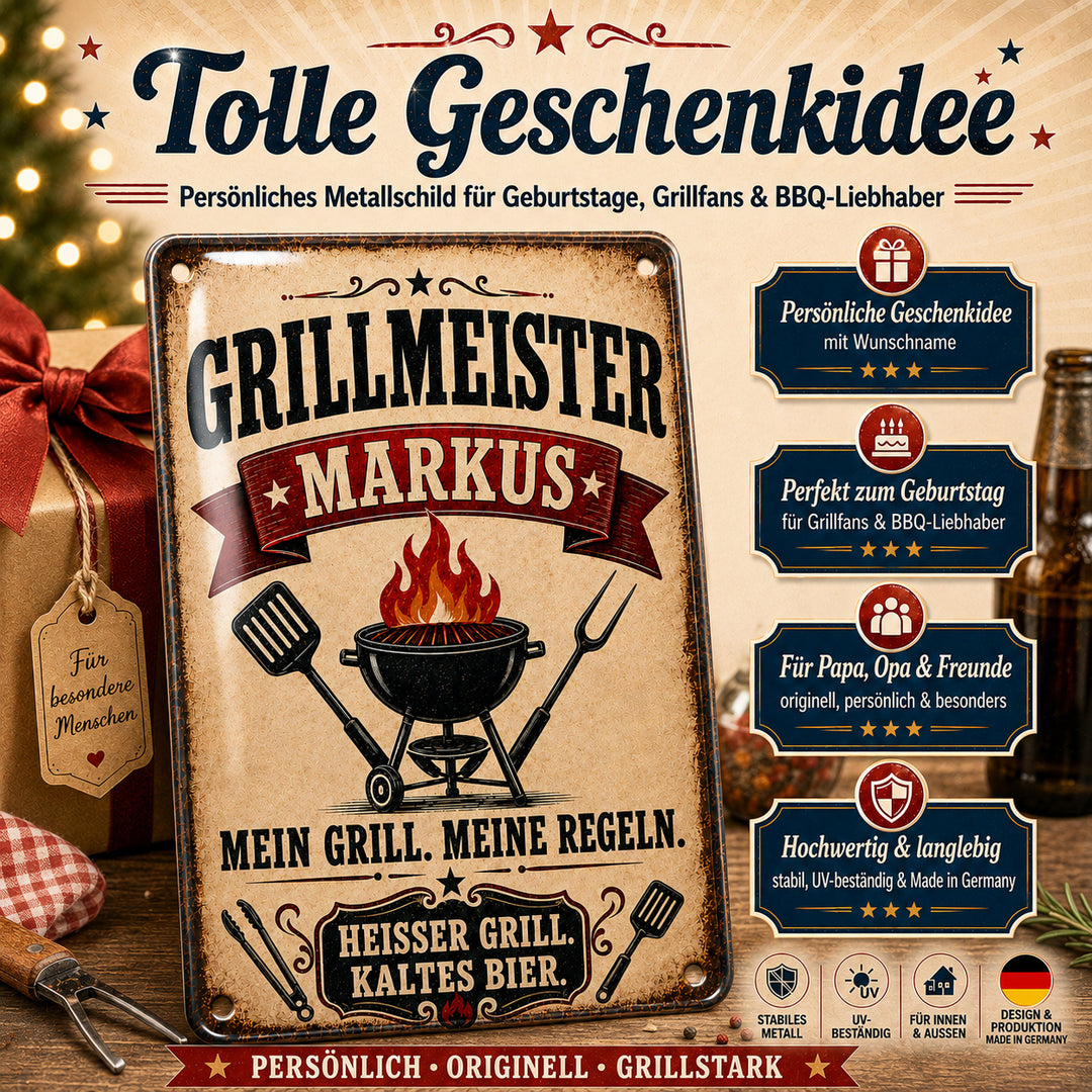 Grillmeister – Mein Grill, meine Regeln – personalisiertes Leotie Metallschild, 20 × 30 cm – Produktabbildung 6