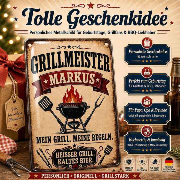 Grillmeister – Mein Grill, meine Regeln – personalisiertes Leotie Metallschild, 20 × 30 cm – Produktabbildung 6