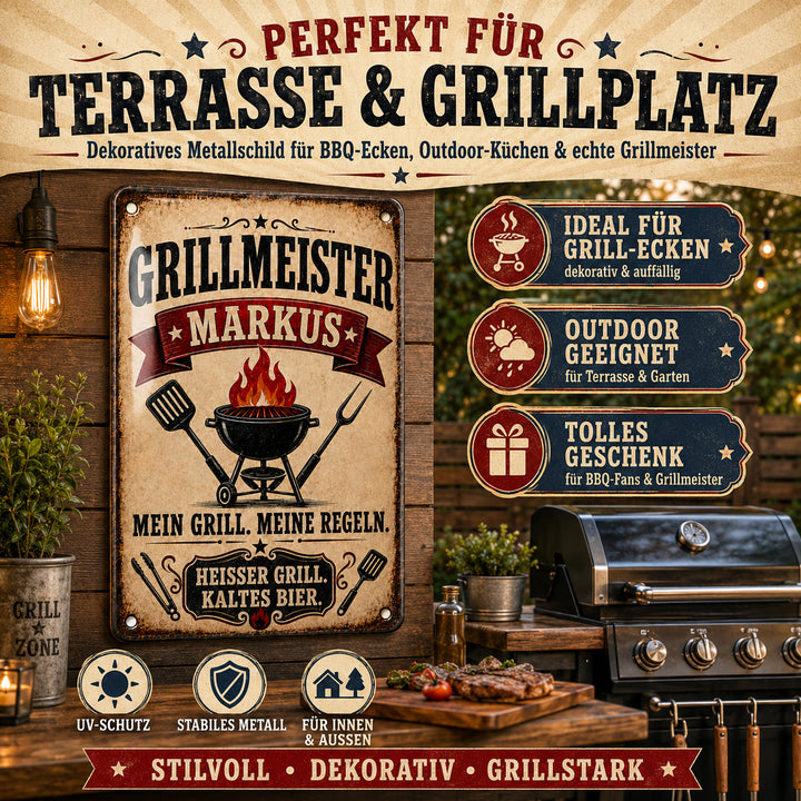 Grillmeister – Mein Grill, meine Regeln – personalisiertes Leotie Metallschild, 20 × 30 cm – Produktabbildung 7