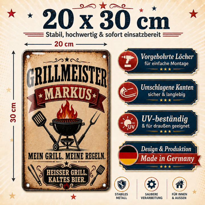 Grillmeister – Mein Grill, meine Regeln – personalisiertes Leotie Metallschild, 20 × 30 cm – Produktabbildung 8