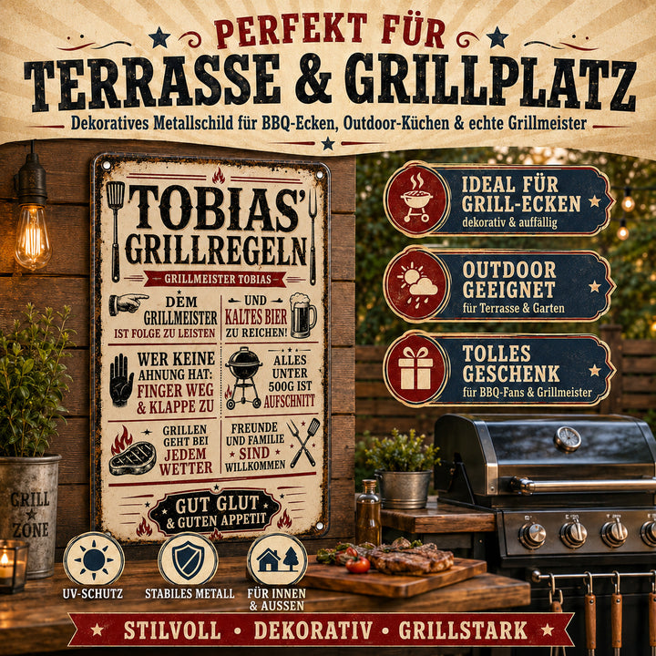 Grillregeln – Gut Glut &amp; guten Appetit – personalisiertes Leotie Metallschild, 20 × 30 cm – Produktabbildung 3