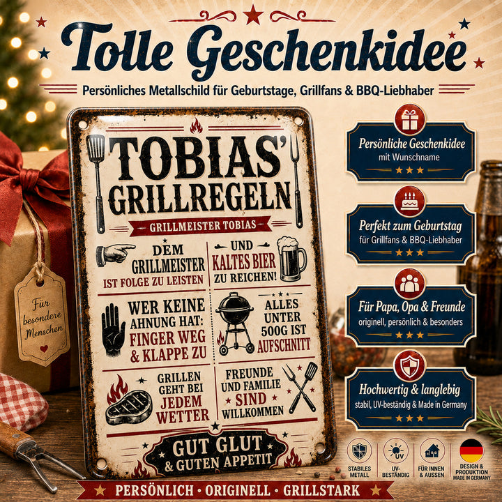 Grillregeln – Gut Glut &amp; guten Appetit – personalisiertes Leotie Metallschild, 20 × 30 cm – Produktabbildung 4