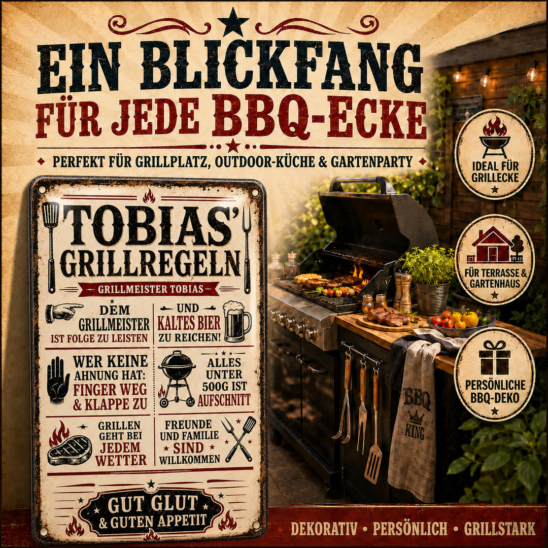 Grillregeln – Gut Glut &amp; guten Appetit – personalisiertes Leotie Metallschild, 20 × 30 cm – Produktabbildung 5