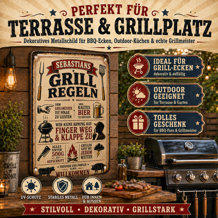 Grillregeln – Freunde und Familie willkommen – personalisiertes Leotie Metallschild, 20 × 30 cm – Produktabbildung 7