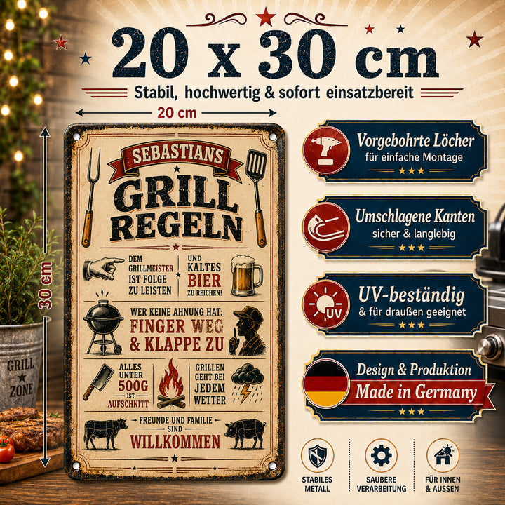 Grillregeln – Freunde und Familie willkommen – personalisiertes Leotie Metallschild, 20 × 30 cm – Produktabbildung 8