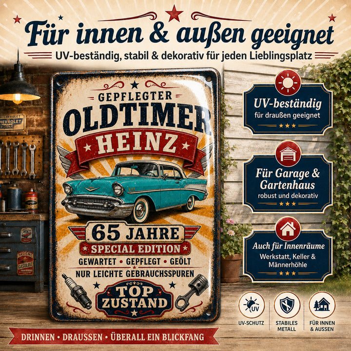 Gepflegter Oldtimer – Türkiser Klassiker zum Geburtstag – personalisiertes Leotie Metallschild, 20 × 30 cm – Produktabbildung 2