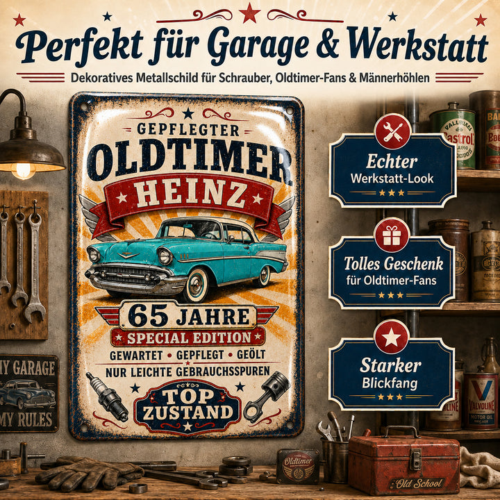 Gepflegter Oldtimer – Türkiser Klassiker zum Geburtstag – personalisiertes Leotie Metallschild, 20 × 30 cm – Produktabbildung 5