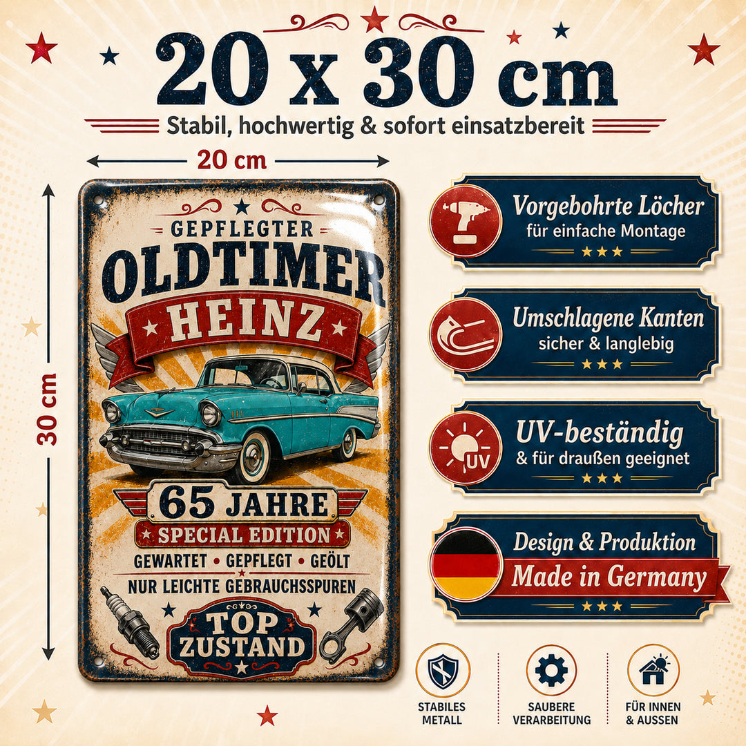 Gepflegter Oldtimer – Türkiser Klassiker zum Geburtstag – personalisiertes Leotie Metallschild, 20 × 30 cm – Produktabbildung 6