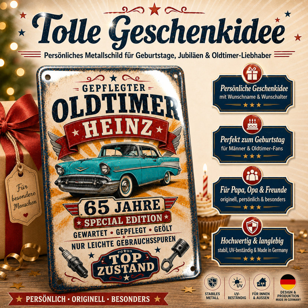 Gepflegter Oldtimer – Türkiser Klassiker zum Geburtstag – personalisiertes Leotie Metallschild, 20 × 30 cm – Produktabbildung 8