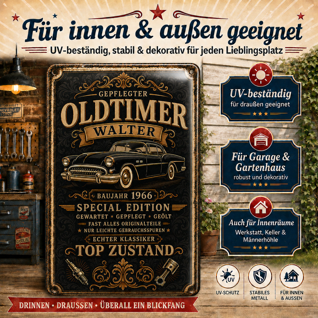 Gepflegter Oldtimer – Schwarz-Gold mit Baujahr – personalisiertes Leotie Metallschild, 20 × 30 cm – Produktabbildung 7