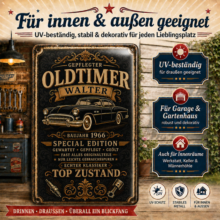 Gepflegter Oldtimer – Schwarz-Gold mit Baujahr – personalisiertes Leotie Metallschild, 20 × 30 cm – Produktabbildung 7