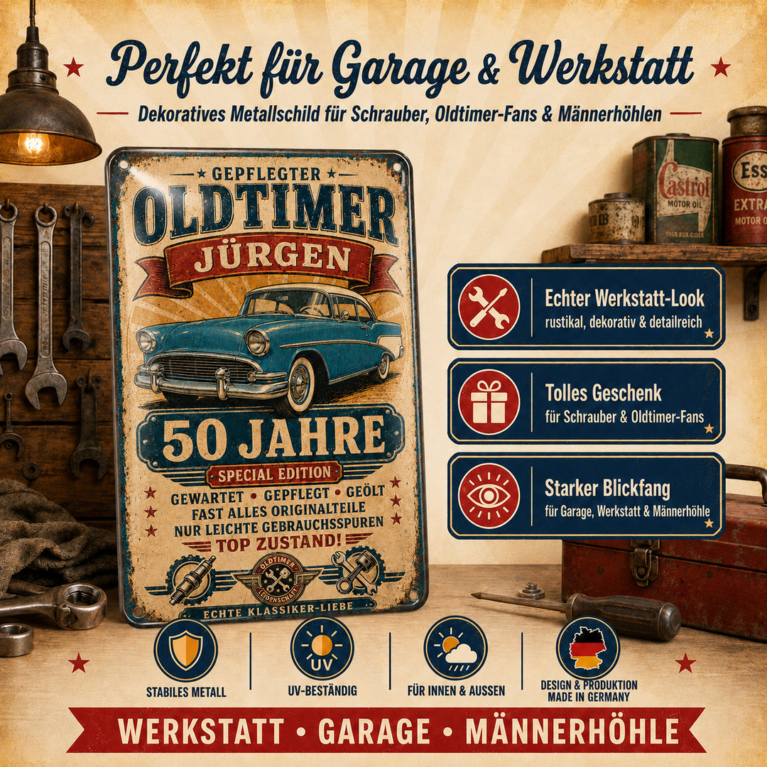 Gepflegter Oldtimer – Echte Klassiker-Liebe – personalisiertes Leotie Metallschild, 20 × 30 cm – Produktabbildung 3