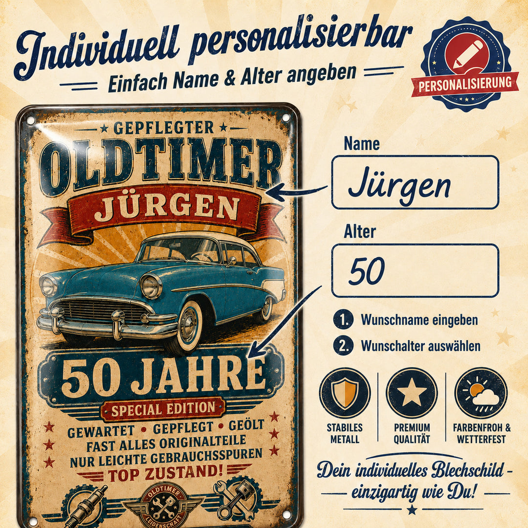 Gepflegter Oldtimer – Echte Klassiker-Liebe – personalisiertes Leotie Metallschild, 20 × 30 cm – Produktabbildung 6