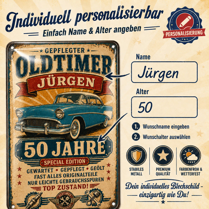 Gepflegter Oldtimer – Echte Klassiker-Liebe – personalisiertes Leotie Metallschild, 20 × 30 cm – Produktabbildung 6
