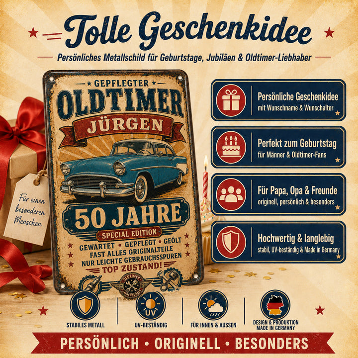Gepflegter Oldtimer – Echte Klassiker-Liebe – personalisiertes Leotie Metallschild, 20 × 30 cm – Produktabbildung 7