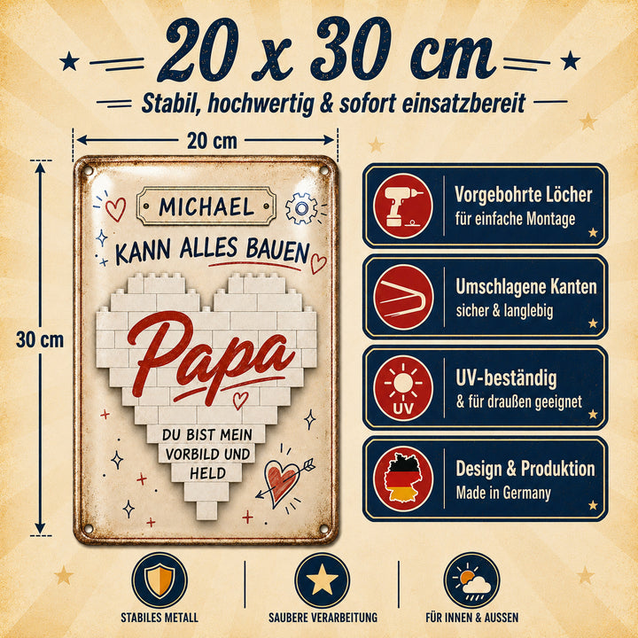 Papa – Du bist mein Vorbild und Held – personalisiertes Leotie Metallschild, 20 × 30 cm – Produktabbildung 3