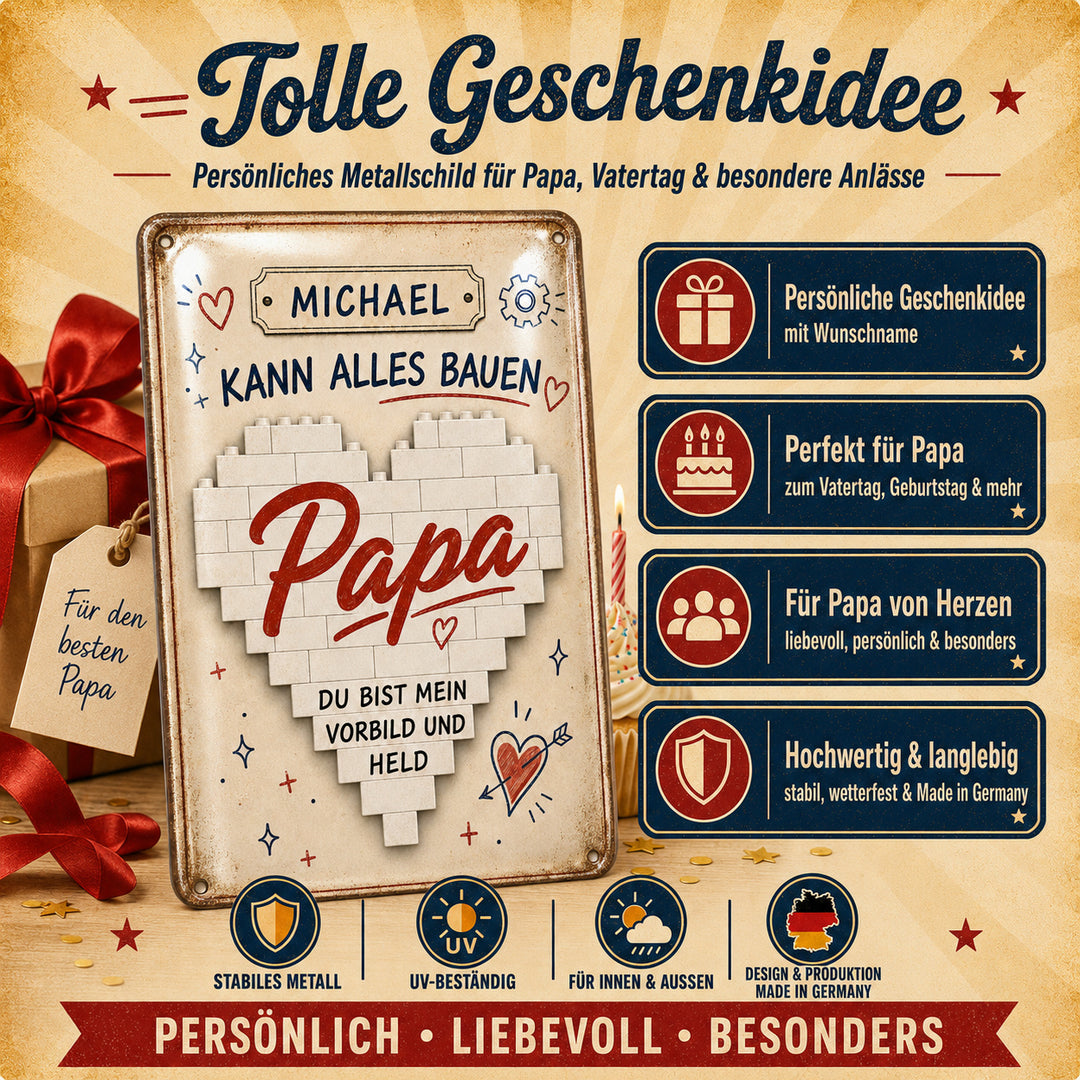 Papa – Du bist mein Vorbild und Held – personalisiertes Leotie Metallschild, 20 × 30 cm – Produktabbildung 4