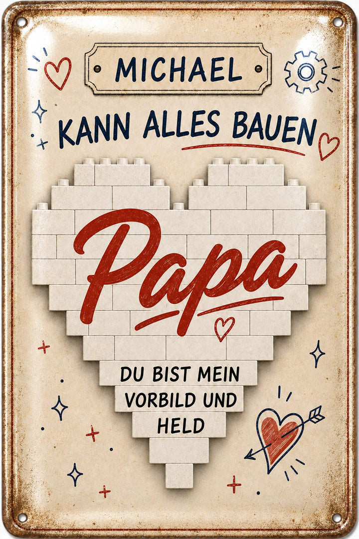 Papa – Du bist mein Vorbild und Held – personalisiertes Leotie Metallschild, 20 × 30 cm – Motivansicht