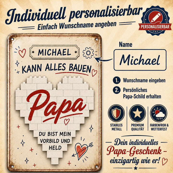 Papa – Du bist mein Vorbild und Held – personalisiertes Leotie Metallschild, 20 × 30 cm – Produktabbildung 5
