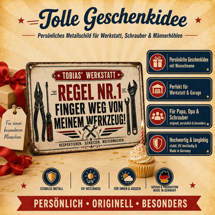 Regel Nr. 1 – Finger weg von meinem Werkzeug – personalisiertes Leotie Metallschild, 30 × 20 cm – Produktabbildung 5