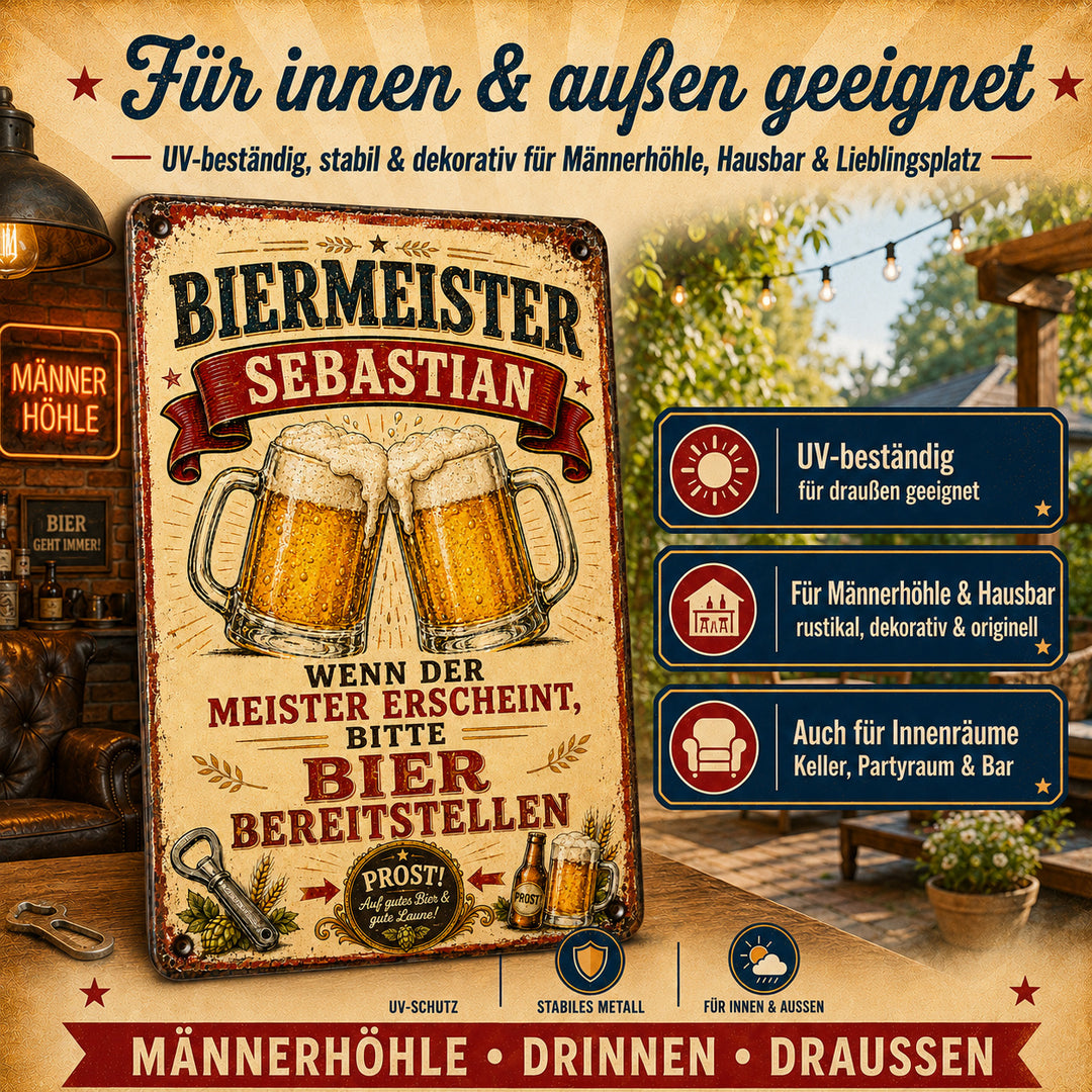 Biermeister – Bitte Bier bereitstellen – personalisiertes Leotie Metallschild, 20 × 30 cm – Produktabbildung 3