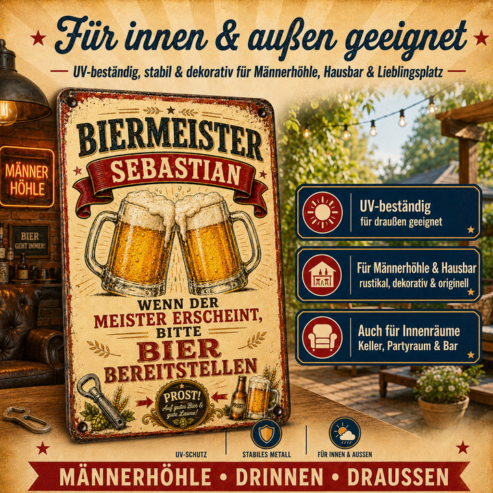 Biermeister – Bitte Bier bereitstellen – personalisiertes Leotie Metallschild, 20 × 30 cm – Produktabbildung 3