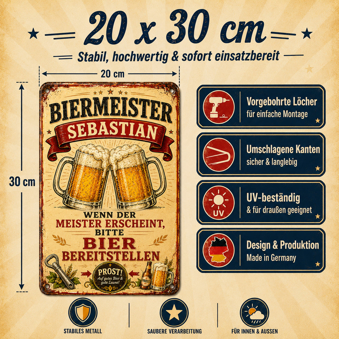 Biermeister – Bitte Bier bereitstellen – personalisiertes Leotie Metallschild, 20 × 30 cm – Produktabbildung 4