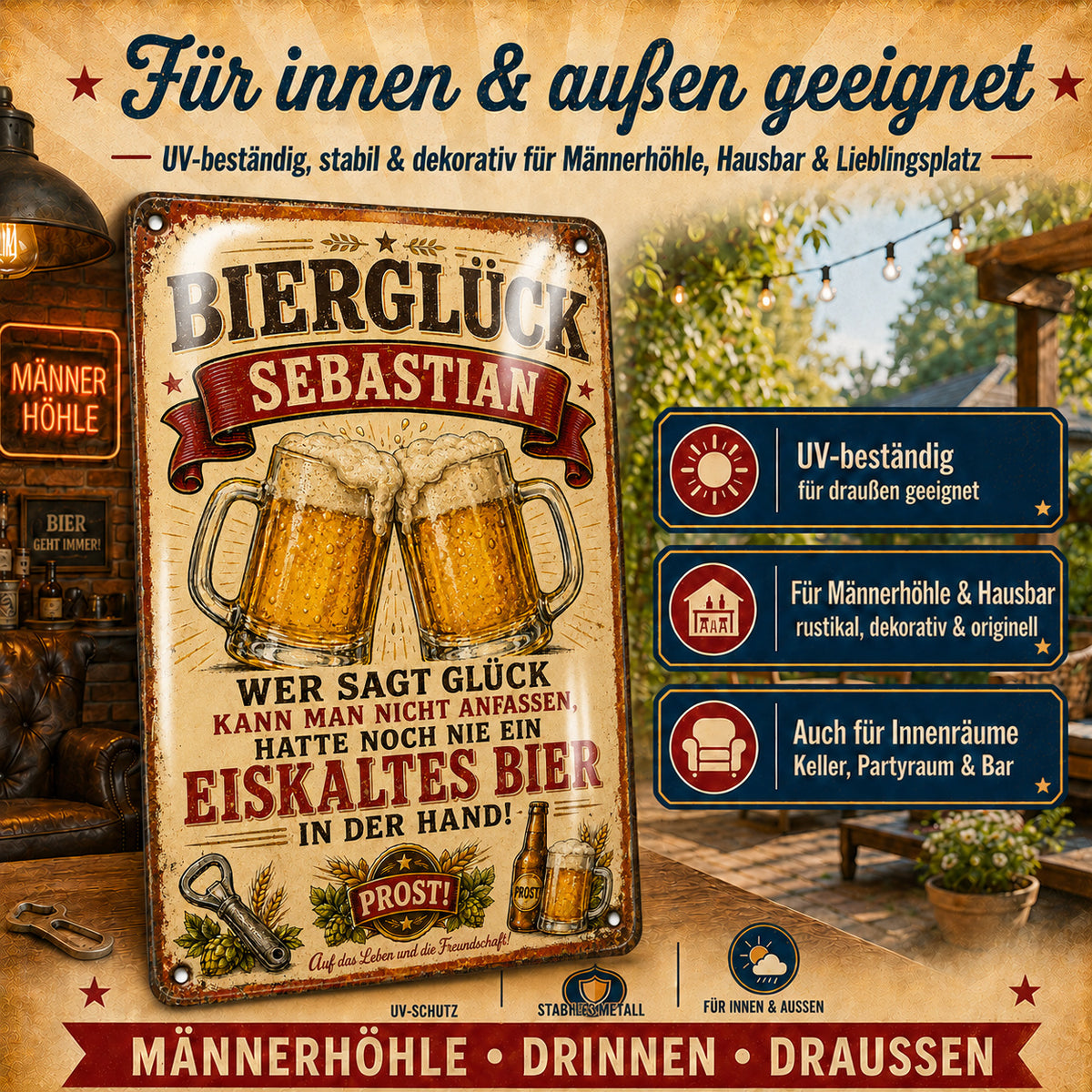 Bierglück – Ein eiskaltes Bier in der Hand – personalisiertes Leotie Metallschild, 20 × 30 cm – Produktabbildung 2