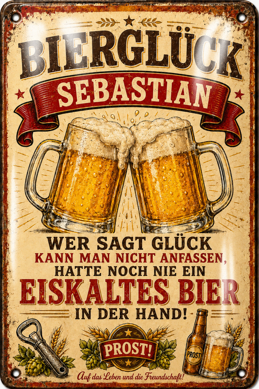 Bierglück – Ein eiskaltes Bier in der Hand – personalisiertes Leotie Metallschild, 20 × 30 cm – Motivansicht