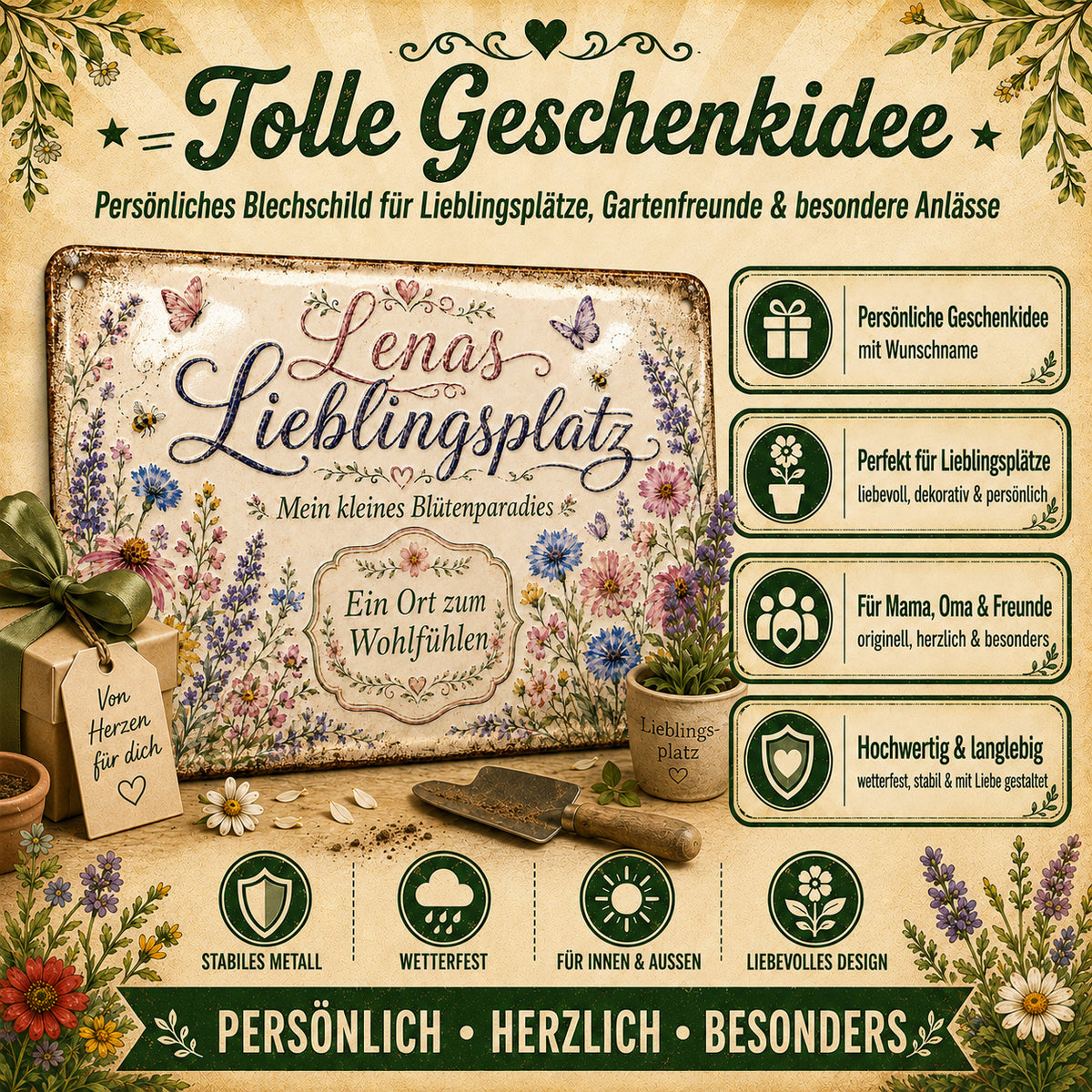 Lieblingsplatz – Ein Ort zum Wohlfühlen – personalisiertes Leotie Metallschild, 30 × 20 cm – Produktabbildung 2