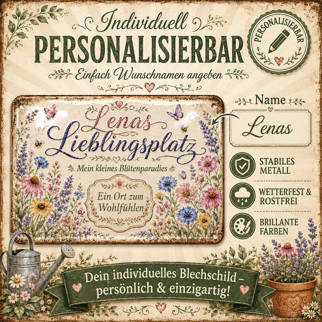 Lieblingsplatz – Ein Ort zum Wohlfühlen – personalisiertes Leotie Metallschild, 30 × 20 cm – Produktabbildung 3