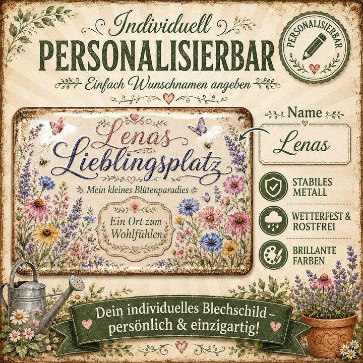 Lieblingsplatz – Ein Ort zum Wohlfühlen – personalisiertes Leotie Metallschild, 30 × 20 cm – Produktabbildung 3
