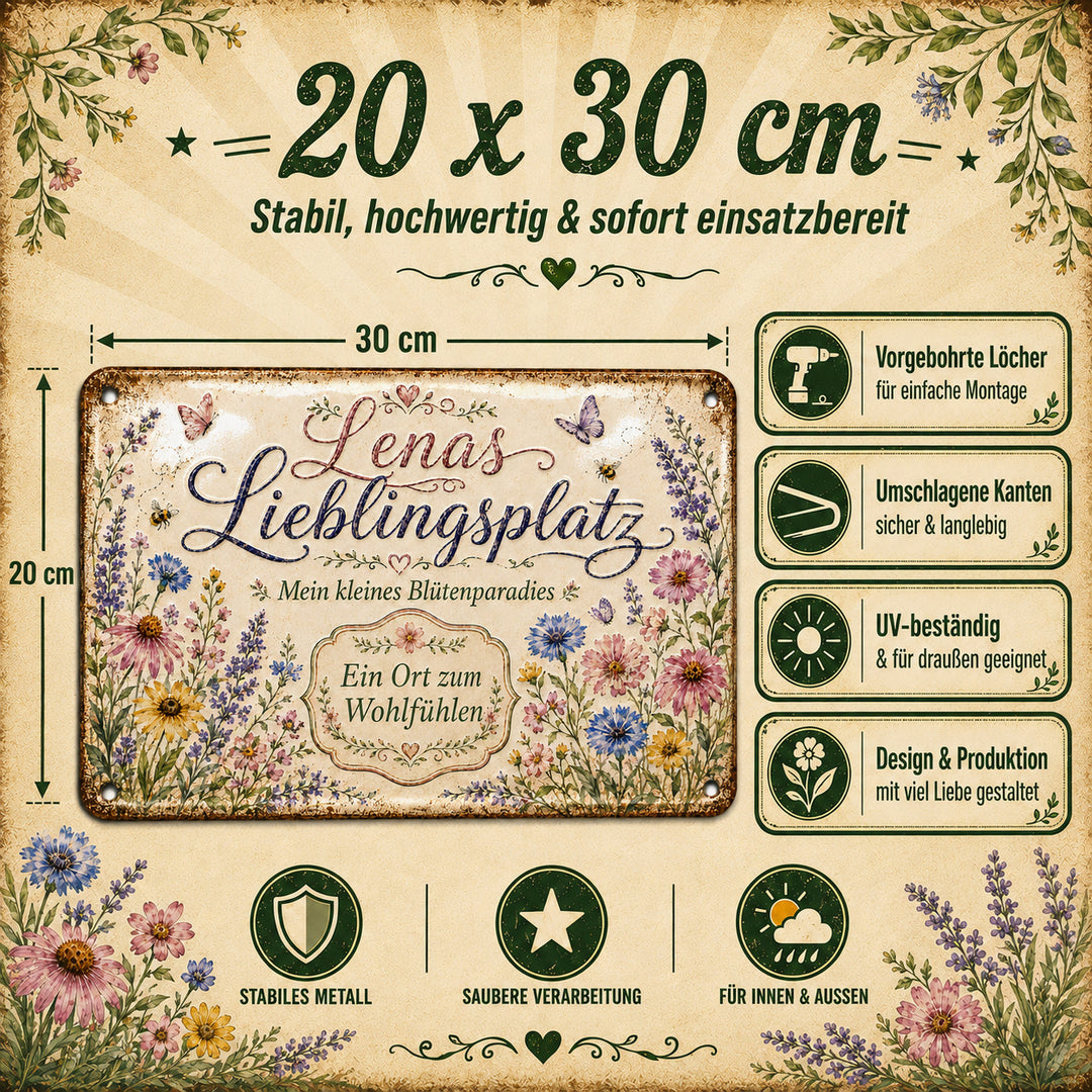 Lieblingsplatz – Ein Ort zum Wohlfühlen – personalisiertes Leotie Metallschild, 30 × 20 cm – Produktabbildung 6