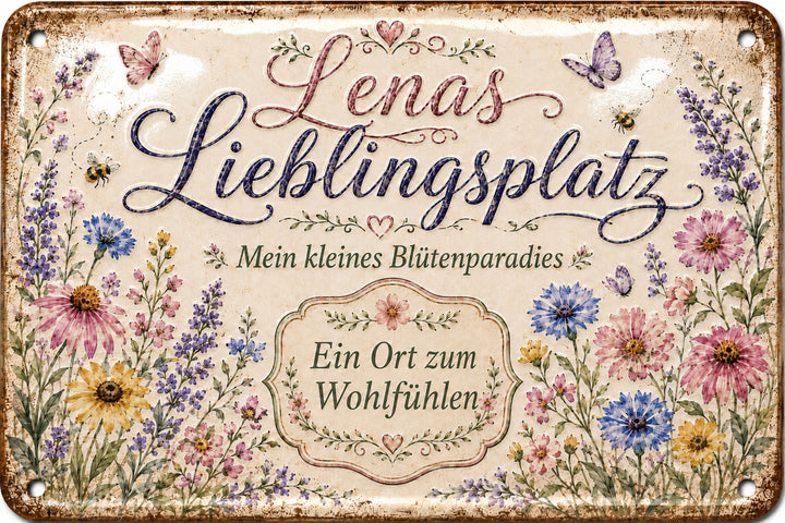 Lieblingsplatz – Ein Ort zum Wohlfühlen – personalisiertes Leotie Metallschild, 30 × 20 cm – Motivansicht