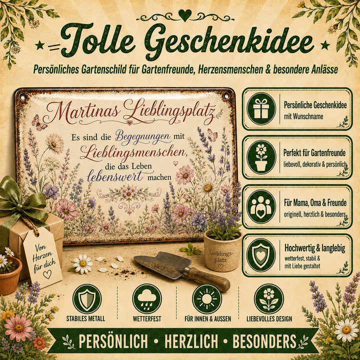 Lieblingsplatz – Begegnungen mit Lieblingsmenschen – personalisiertes Leotie Metallschild, 30 × 20 cm – Produktabbildung 4
