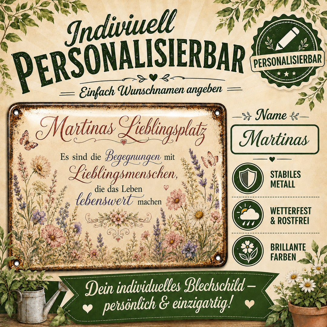 Lieblingsplatz – Begegnungen mit Lieblingsmenschen – personalisiertes Leotie Metallschild, 30 × 20 cm – Produktabbildung 5