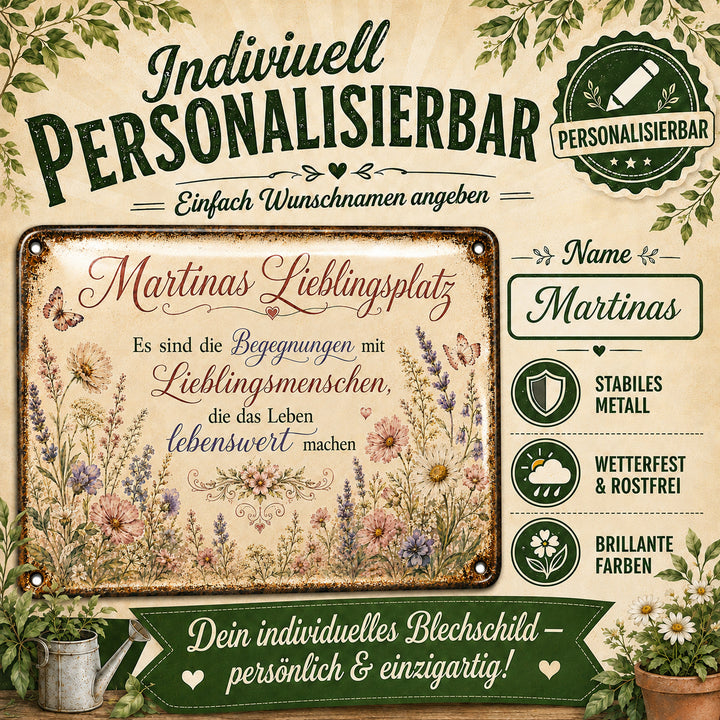 Lieblingsplatz – Begegnungen mit Lieblingsmenschen – personalisiertes Leotie Metallschild, 30 × 20 cm – Produktabbildung 5